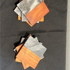 Set of Slate and Wood Geometric Coasters - Gray & Brown